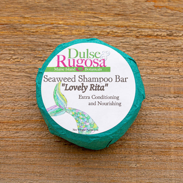 Perfect for hair that needs a bit more conditioner.  Our Lovely Rita Shampoo Bar is both shampoo and conditoner and is loaded with seaweed for healthy hair and scalp.  